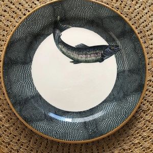 Williams Sonoma English Angler Salmon 9” Porcelain Salad Plate EUC